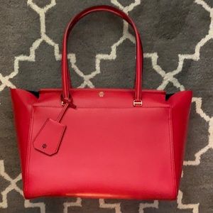Tory Burch red saffiano leather tote